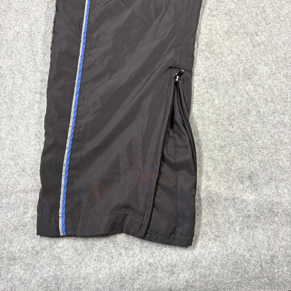 90s Stussy Mens Black Nylon Track Pants Blue Side Stripe Mesh Lined Size Medium